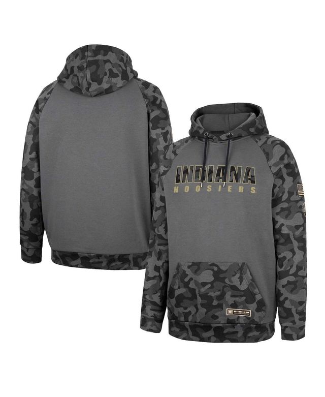 Men's Colosseum Charcoal Indiana Hoosiers Oht Military-Inspired Appreciation Camo Stack Raglan Pullover Hoodie