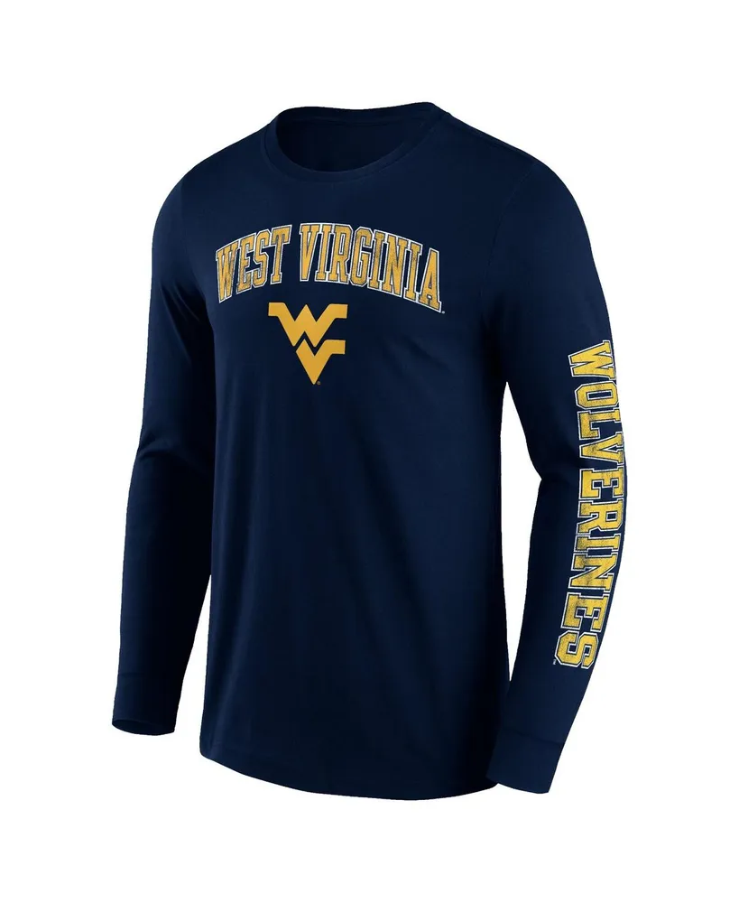 Men's Fanatics Navy West Virginia Mountaineers Distressed Arch Over Logo 2.0 Long Sleeve T-shirt