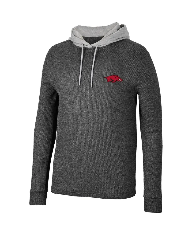 Men's Colosseum Black Arkansas Razorbacks Ballot Waffle-Knit Thermal Long Sleeve Hoodie T-shirt