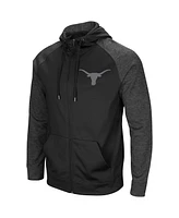 Men's Colosseum Black Texas Longhorns Blackout 3.0 Tonal Raglan Full-Zip Hoodie