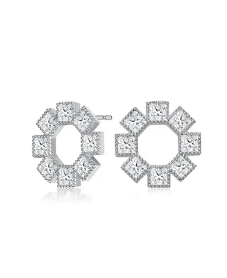 Genevive Gv Sterling Silver White Gold Plated Eight Stone Clear Princess Cubic Zirconia Bezel Earrings