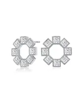 Genevive Gv Sterling Silver White Gold Plated Eight Stone Clear Princess Cubic Zirconia Bezel Earrings