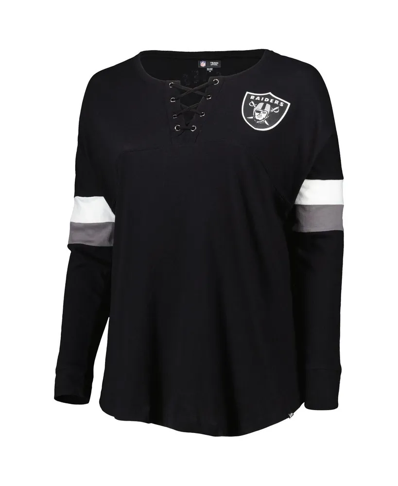 Women's New Era Black Las Vegas Raiders Plus Size Athletic Varsity Lace-Up V-Neck Long Sleeve T-shirt