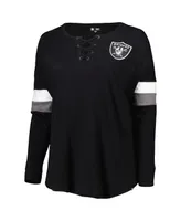 Women's New Era Black Las Vegas Raiders Plus Size Athletic Varsity Lace-Up V-Neck Long Sleeve T-shirt