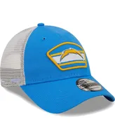 Men's New Era Powder Blue, White Los Angeles Chargers Logo Patch Trucker 9Forty Snapback Hat