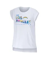 Women's Wear by Erin Andrews White Los Angeles Chargers Greetings From Muscle T-shirt