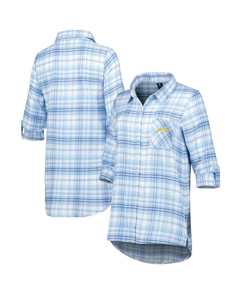 Women's Concepts Sport Powder Blue, Navy Los Angeles Chargers Mainstay Flannel Full-Button Long Sleeve Nightshirt