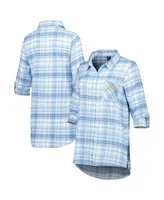 Women's Concepts Sport Powder Blue, Navy Los Angeles Chargers Mainstay Flannel Full-Button Long Sleeve Nightshirt