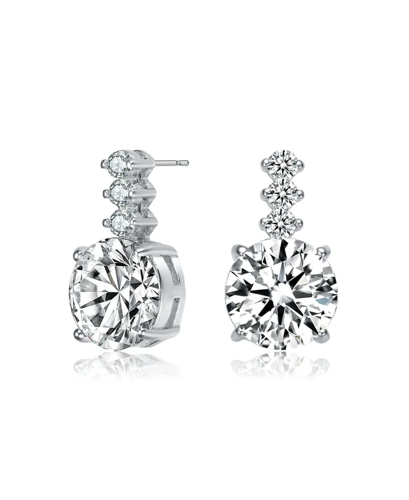 Genevive Gv Sterling Silver with White Gold Plated Clear Round Cubic Zirconia Linear Drop Earrings