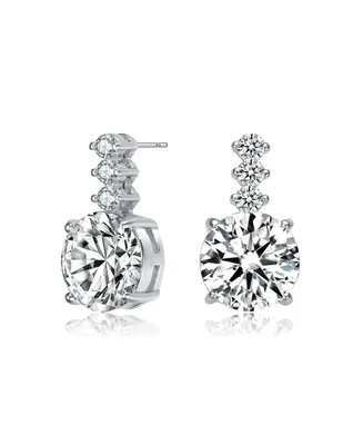 Genevive Gv Sterling Silver with White Gold Plated Clear Round Cubic Zirconia Linear Drop Earrings