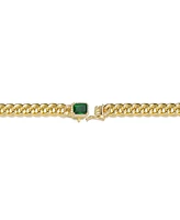 Genevive Luxurious Sterling Silver Curb Chain Bracelet with 14k Yellow Gold Plated Cubic Zirconia Halo Cluster