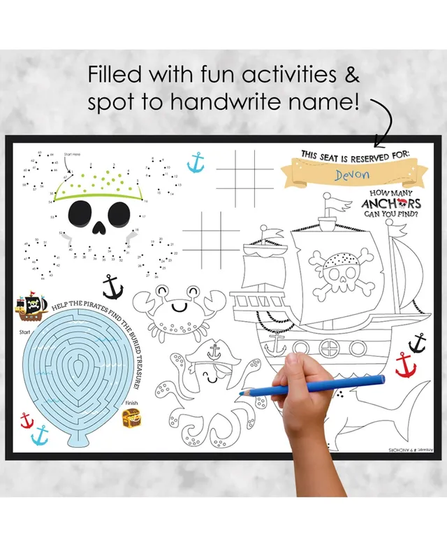 Big Dot of Happiness Pirate Ship Adventures - Paper Skull Birthday Party Coloring Sheets - Activity Placemats - Set of 16