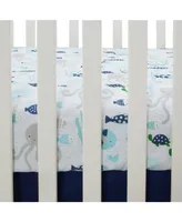 Lambs & Ivy Oceania 100% Cotton Blue/Gray/White Whale with Octopus and Fish Nautical Ocean Theme Fitted Crib Sheet