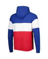 Men's New Era Red, Royal England Patriots Colorblock Throwback Pullover Hoodie