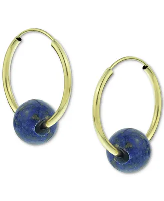 Freshwater Pearl Huggie Hoop Earrings 14k Gold, 0.65" (Also Jade, Lapis Lazuli, Turquoise, Rose Quartz, & Onyx)