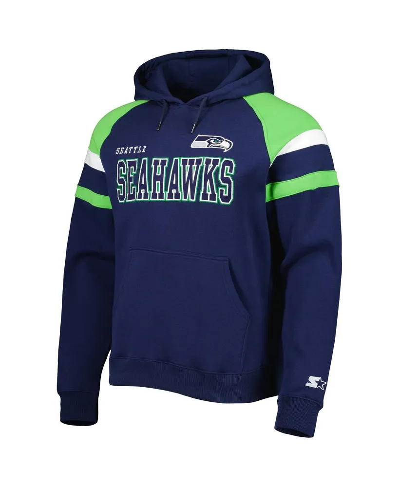 Men's Starter College Navy Seattle Seahawks Draft Fleece Raglan Pullover Hoodie