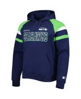 Men's Starter College Navy Seattle Seahawks Draft Fleece Raglan Pullover Hoodie