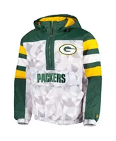 Men's Starter White, Green Green Bay Packers Thursday Night Gridiron Raglan Half-Zip Hooded Jacket