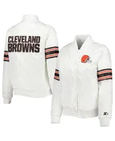 Women's Starter White Cleveland Browns Line Up Satin Full-Snap Varsity Jacket