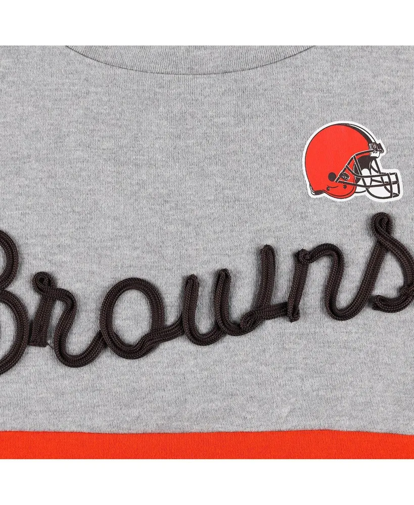 Women's Touch Heather Gray, Brown Cleveland Browns Outfield Deep V-Back Pullover Sweatshirt