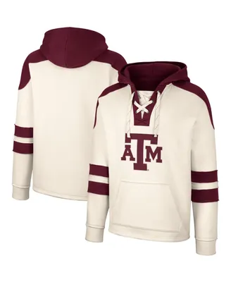 Men's Colosseum Cream Texas A&M Aggies Lace-Up 4.0 Vintage-Like Pullover Hoodie