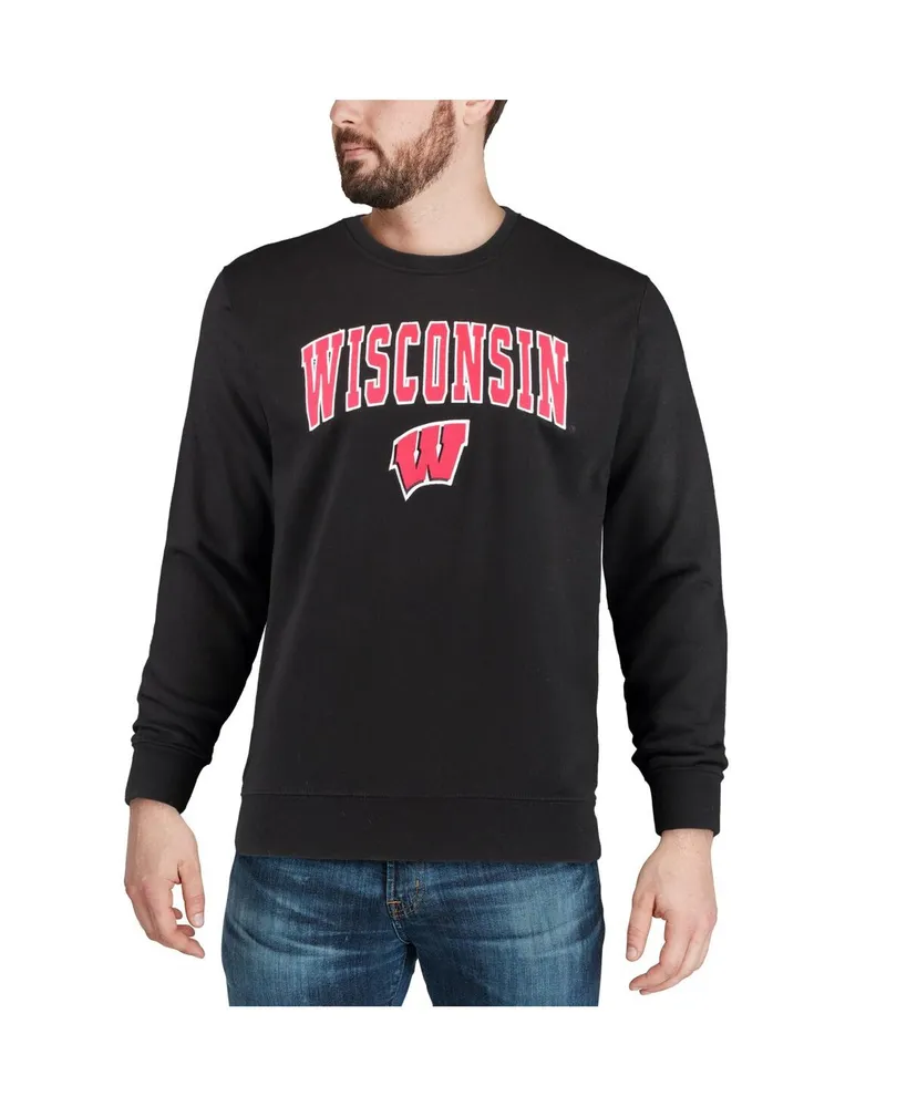 Men's Colosseum Black Wisconsin Badgers Arch & Logo Crew Neck Sweatshirt