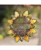 Evergreen Flag Beautiful Sunflower Metal and Glass Bird Feeder - 11 x 19 x 3 Inches