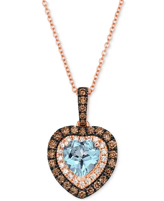 Le Vian Sea Blue Aquamarine (1-1/10 ct. t.w.) & Diamond (5/8 ct. t.w.) Heart Halo Pendant Necklace in 14k Rose Gold, 18" + 2" extender