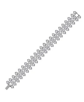 Sterling Silver White Gold Plated Clear Cubic Zirconia Modern Tennis Bracelet