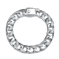 Men's Sterling Silver Iced Out Cubic Zirconia Miami Cuban Chain Bracelet