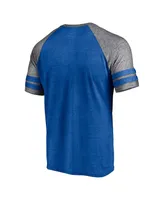 Men's Fanatics Heather Royal New York Islanders Two-Stripe Raglan Tri-Blend T-shirt