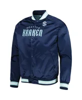 Men's Mitchell & Ness Deep Sea Blue Seattle Kraken Satin Full-Snap Varsity Jacket