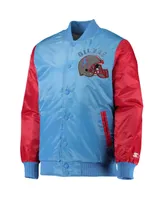 Men's Starter Light Blue and Red Houston Oilers Locker Room Throwback Satin Varsity Full-Snap Jacket