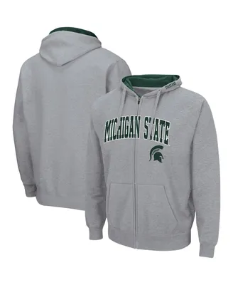 Men's Colosseum Heathered Gray Michigan State Spartans Arch and Logo 3.0 Full-Zip Hoodie