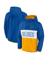 Men's Fanatics Blue, Gold St. Louis Blues Backhand Shooter Defender Anorak Raglan Hoodie Quarter-Zip Jacket