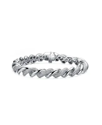 Genevive Sterling Silver White Gold Plated Clear Round Cubic Zirconia Wavy Twisted Bracelet