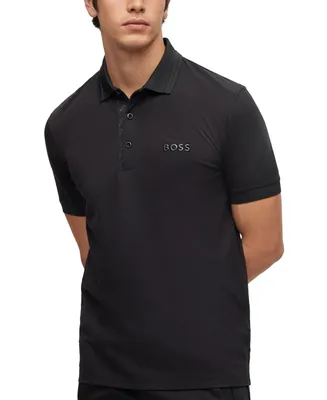 Boss by Hugo Men's Stretch-Cotton-Pique Logo-Tape Trim Polo Shirt