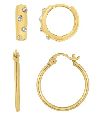 And Now This Gold Plated Crystal Stone Duo Hoop Set Earrings
