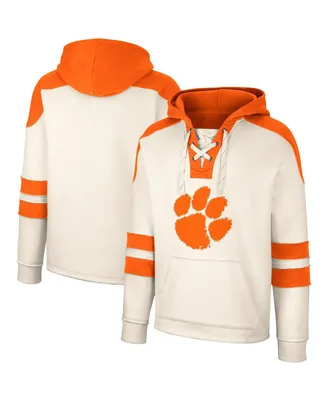 Men's Colosseum Cream Clemson Tigers Lace-Up 4.0 Vintage-Like Pullover Hoodie