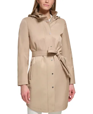 Calvin Klein Women's Zip-Front Hooded Belted Raincoat