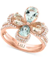 Lali Jewels Morganite (1-1/3 ct. t.w.), Aquamarine (1-1/4 ct. t.w.), & Diamond (1/3 ct. t.w.) Flower Ring in 14k Rose Gold - Multi