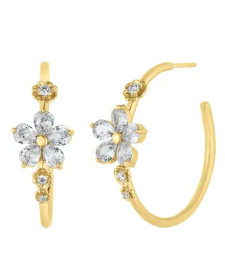 And Now This Cubic Zirconia 18K Gold-Plated Flower C Hoop Earring