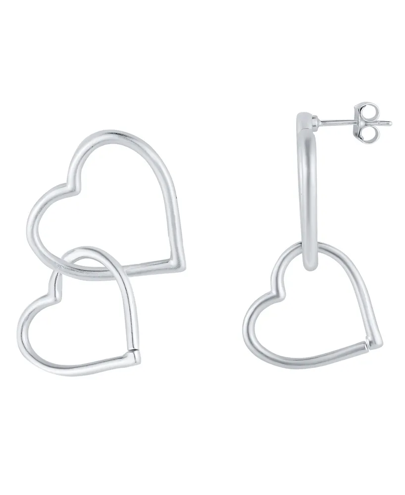 And Now This Fine Silver-Plated Double Heart Matte Post Earring