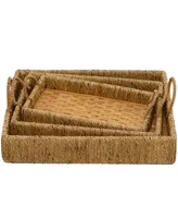 Rosemary Lane Bamboo Woven Tray with Handles, Set of 3, 22", 20", 19" W