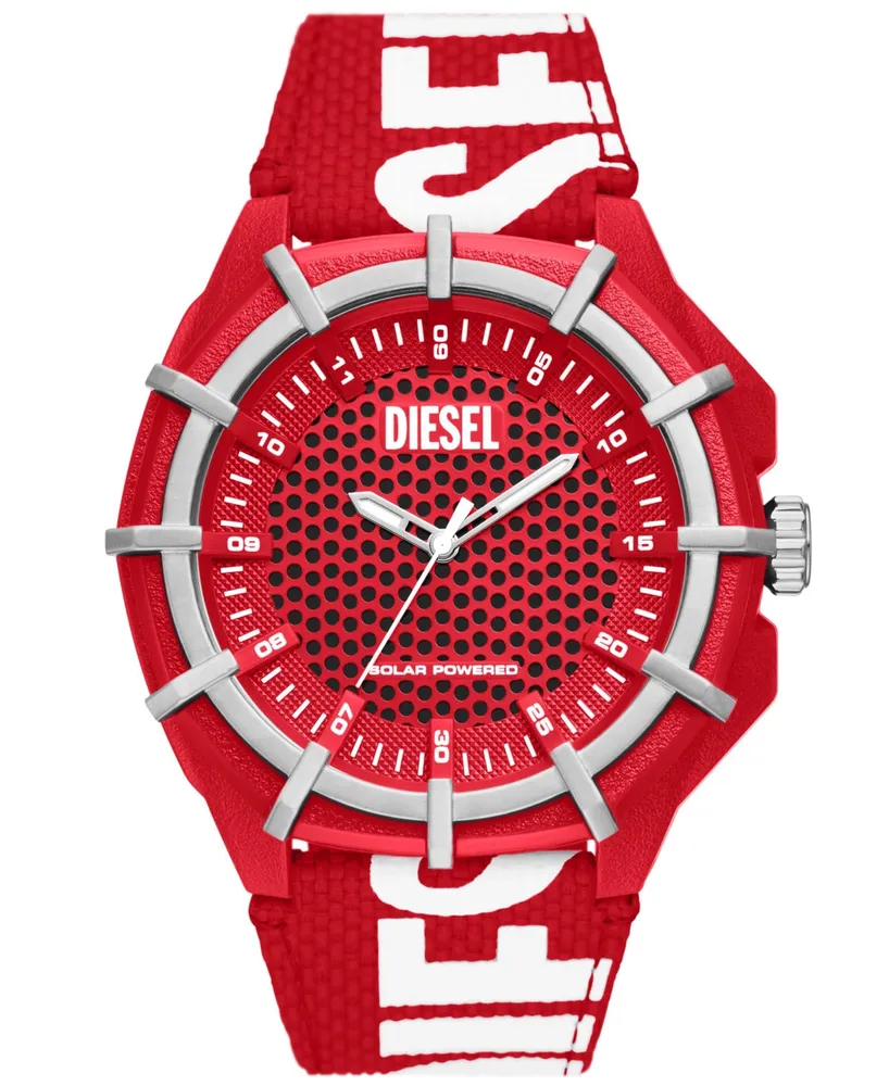 Diesel Men's Framed Three-Hand Solar-Powered Red Polyethylene Terephthalate Watch 51mm