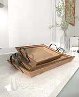 Rosemary Lane Wood Tray with Metal Handles, Set of 3, 20", 24", 27" W