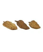 Rosemary Lane Teak Wood Live Edge Leaf Tray, Set of 3, 22", 21", 15" W