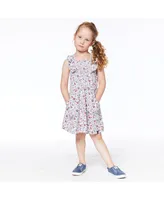 Girl Organic Cotton Printed Sleeveless Smocked Dress Oatmeal Mix Little Flowers - Child