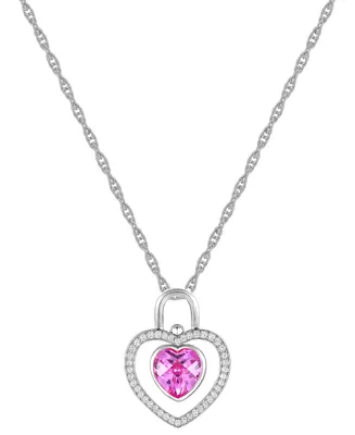 Lab-Grown Pink Sapphire (2-3/8 ct. t.w.) & Lab-Grown White Sapphire (5/8 ct. t.w.) Heart 18" Pendant Necklace in Sterling Silver