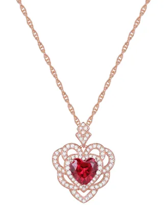 Lab-Grown Ruby (2-1/5 ct. t.w.) & Lab-Grown White Sapphire (1/2 ct. t.w.) Heart 18" Pendant Necklace in 14k Rose Gold-Plated Sterling Silver